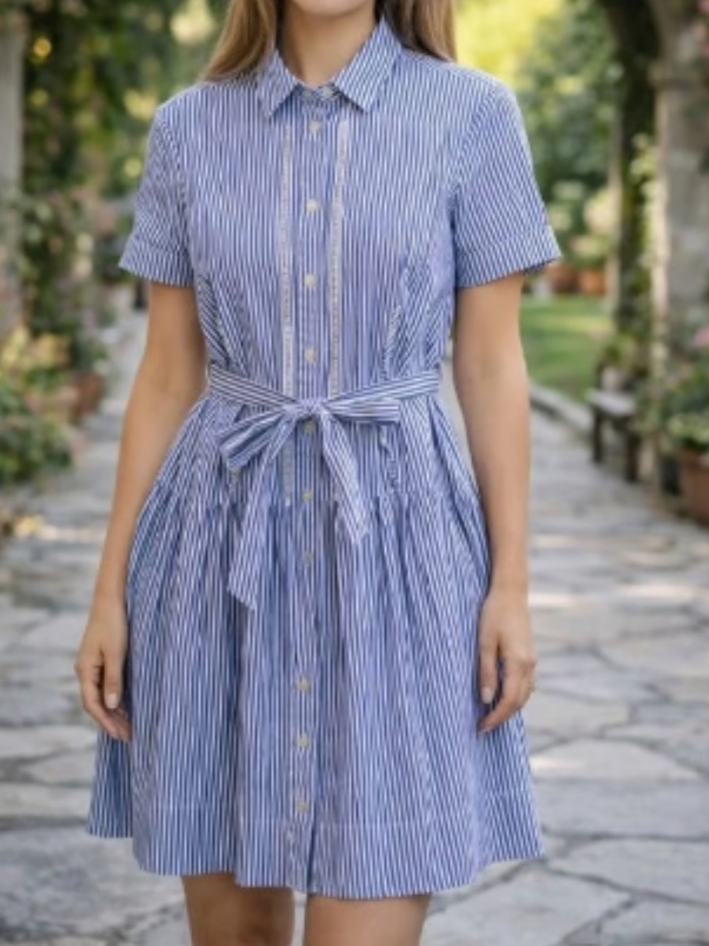 Kate Spade Broome Steet collection pinstripe pleated shirt dress size XS